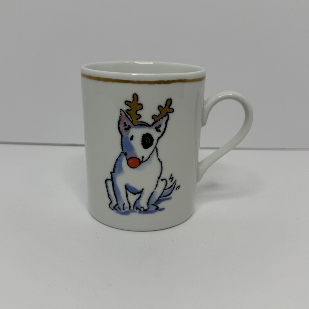 Williams Sonoma Trouble! Dog Reindeer Christmas Coffee Mug 10 Oz Made In Japan